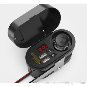 Rear Mirror Stand Mount 12V-24V 3.1A Waterproof Motorcycle Phone Charger With Clock Dual USB Port Voltmeter Cigarette Lighter